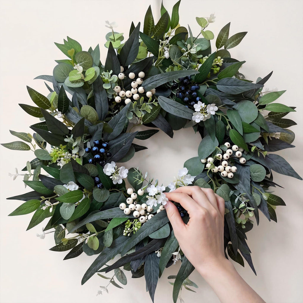 24'' Eucalyptus Wreaths for Front Door, Spring Summer Fall Winter Wreaths, Large Outdoor Greenery Wreaths for