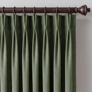 Pinch Pleated Thick Linen Blend Forest Green Curtains, Rod Pocket & Back Tab Privacy Added Light Filtering Spring