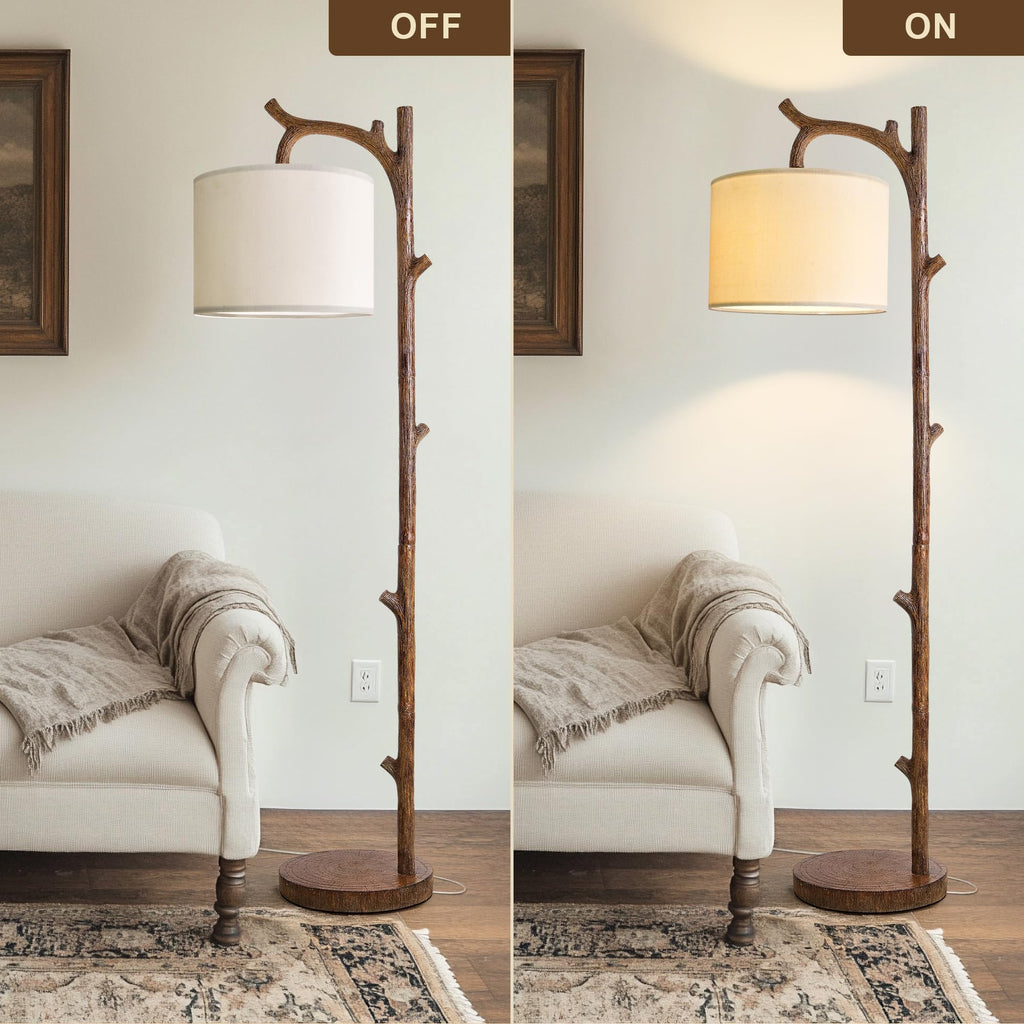 Retro Farmhouse Floor Lamp with Remote Rustic Standing Lamps Tree Trunk Deco Modern Country Vintage Wood Floor