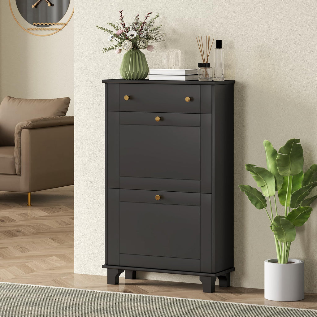 Narrow Entrance Shoe Cabinet 8 Pairs 60 x 23.5 x 98.5 cm Black
