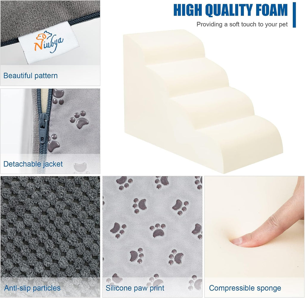 Dog Stairs for Small Dogs - High Density Foam Dog Ramp, Extra Wide Pet Steps with Non-Slip Bottom for High Beds