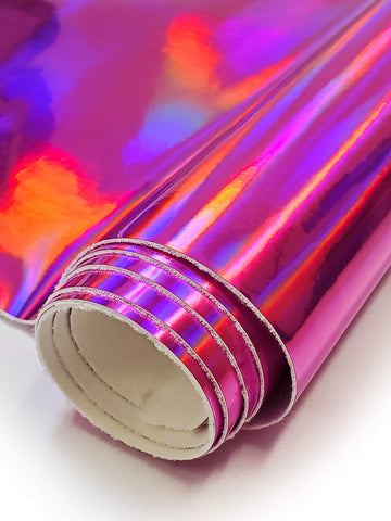 Vinyl Upholstery Plain Hologram Glossy Smooth Fabric 54" Wide Sold by The Yard (Fuchsia)