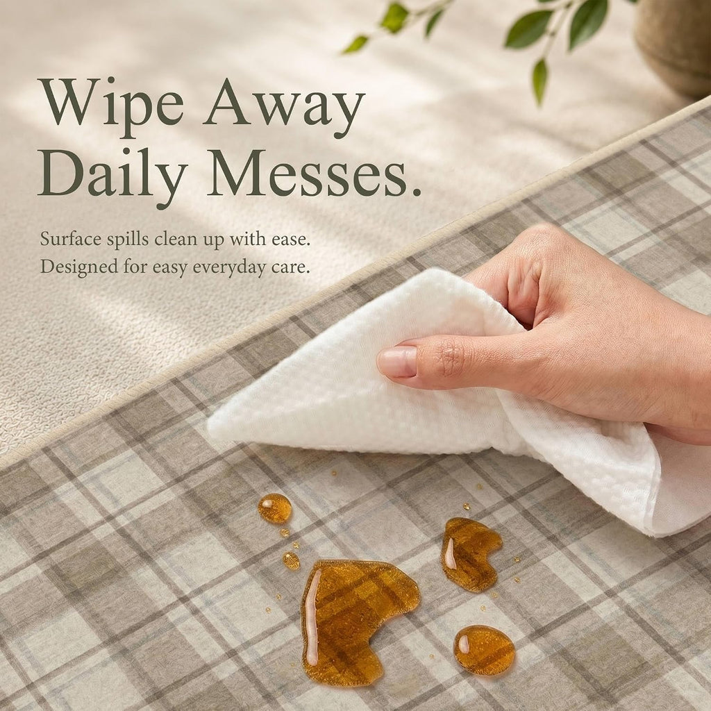 Beige Checkered Washable Non-Slip Area Rugs