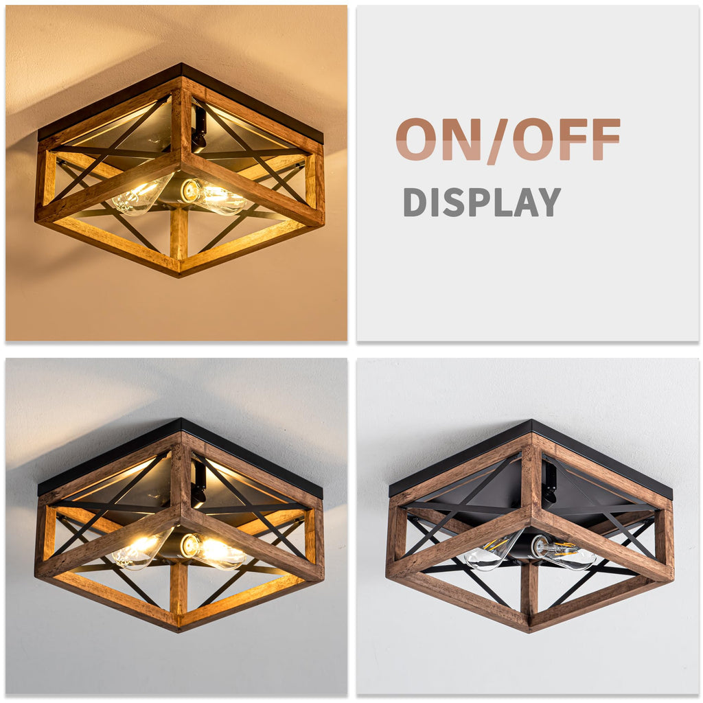 Farmhouse Ceiling Light, 2-Light Wood Ceiling Light