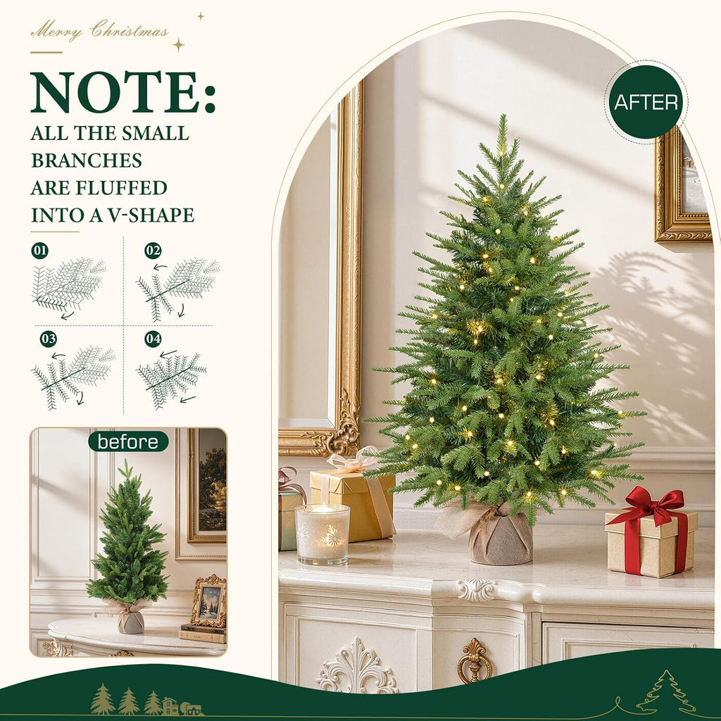 3ft Prelit Artificial Mini Christmas Tree for Tabletop Desk Decor