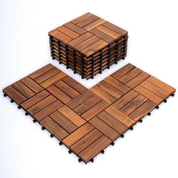 Bliss Outdoors Hardwood 12-Slat Interlocking Deck Tiles, Acacia Wooden Waterproof Patio Flooring for Balcony Indoor and