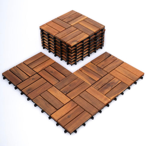 Bliss Outdoors Hardwood 12-Slat Interlocking Deck Tiles, Acacia Wooden Waterproof Patio Flooring for Balcony Indoor and