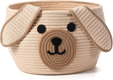 Woven Dog Basket with Handles for Toy Storage, Khaki, 13 x 8 Inch