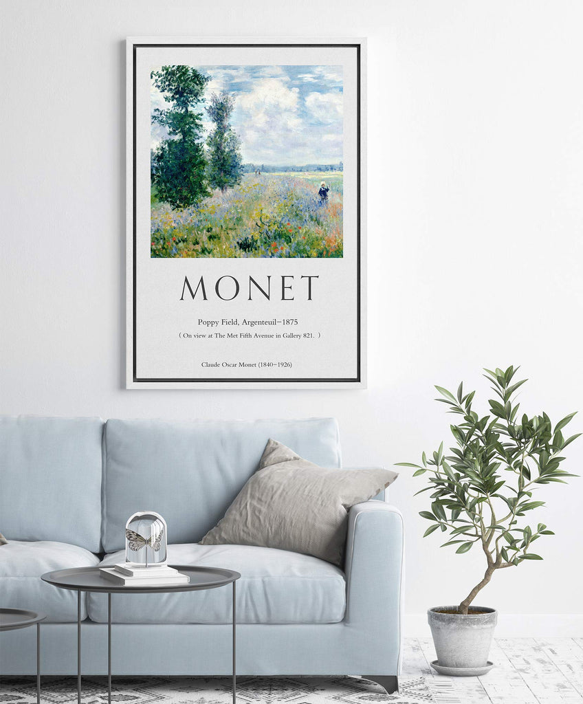 Framed Canvas Print Wall Art Poppy Field, 1875 Master Artist Claude Monet Nature Wilderness Oil Painting