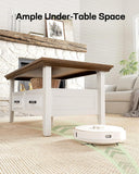 Farmhouse Coffee Table with Storage, 39.4" Wood Coffee Table, Rustic Center Table with 2 Drawers, Open Display Area