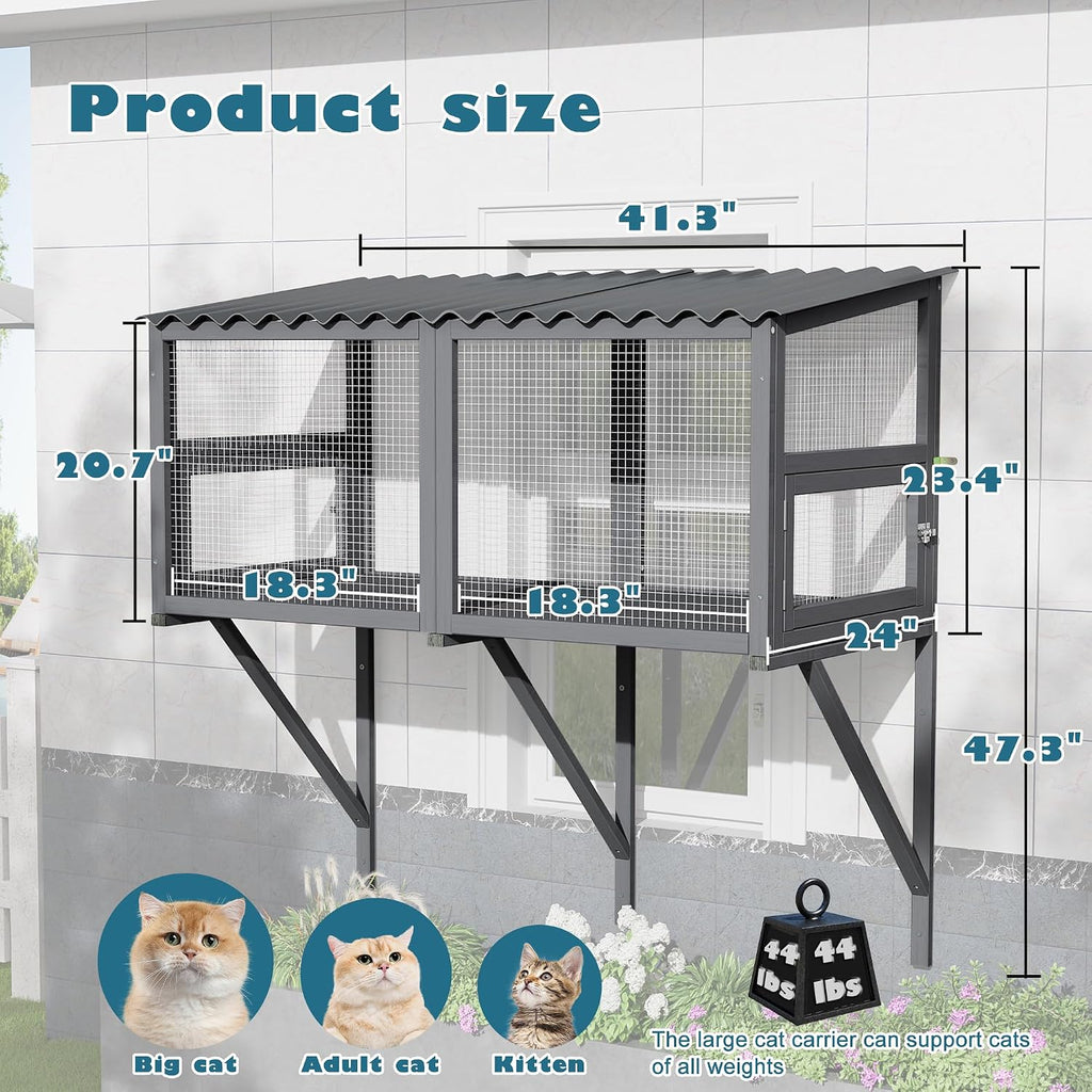 Catio Cat Window Perch Outdoor, Cat Window Enclosure for Indoor Cats
