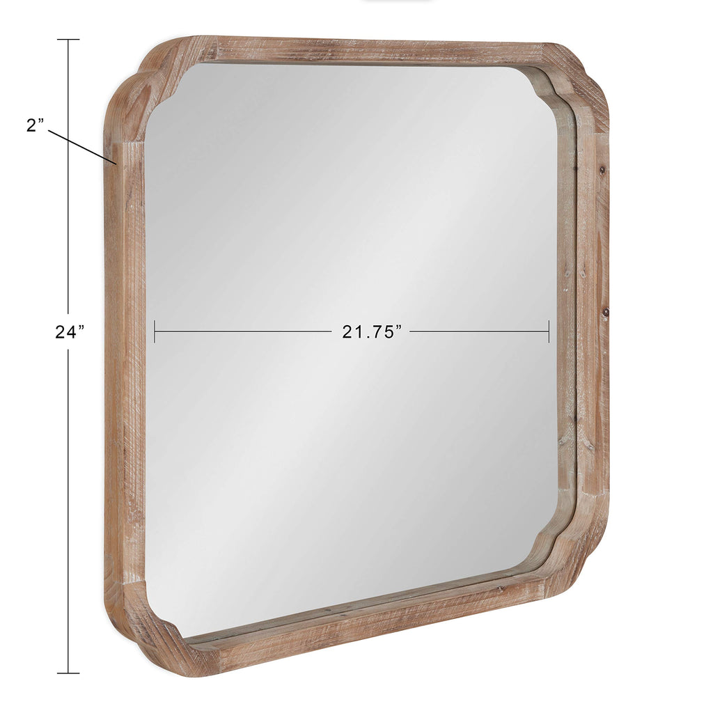 Marston Rustic Square Wall Mirror, 24" x 24", Natural Wood, Decorative Farmhouse-Inspired Wood Wall Decor