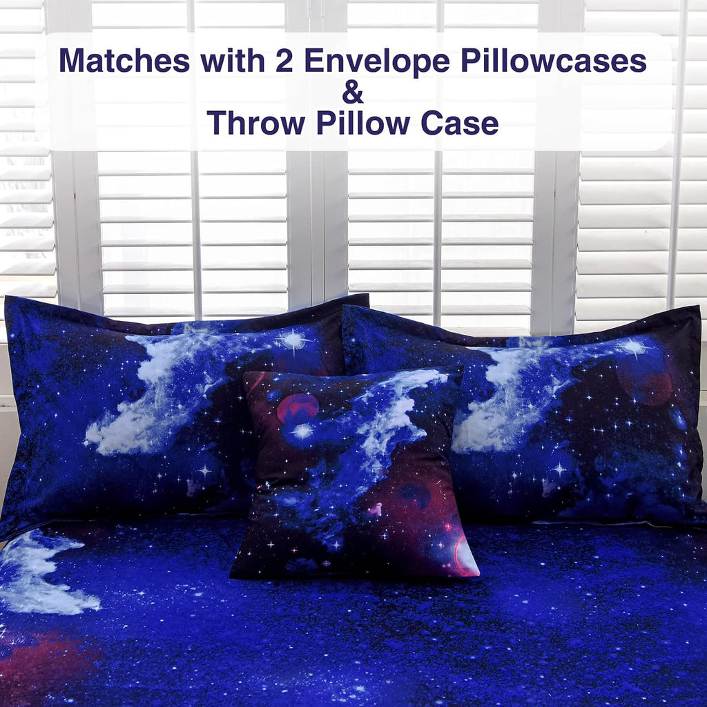 Galaxy 6Pcs Bedding Sets Outer Space Comforter Bed in a Bag 3D Printed Quilt,for Children Boy Girl Teen Kids,Full 6Pcs