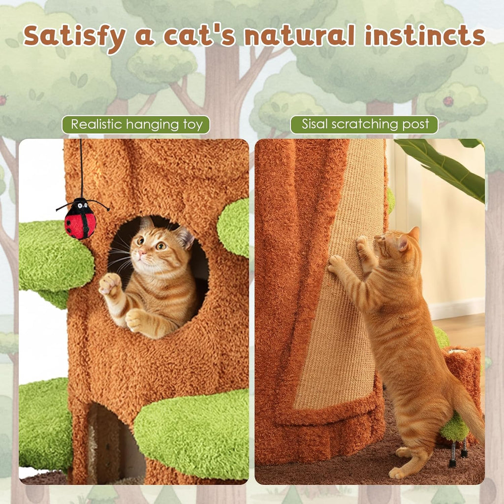 Large Cat Tree for Indoor Cats - Multi-Level Solid Wood