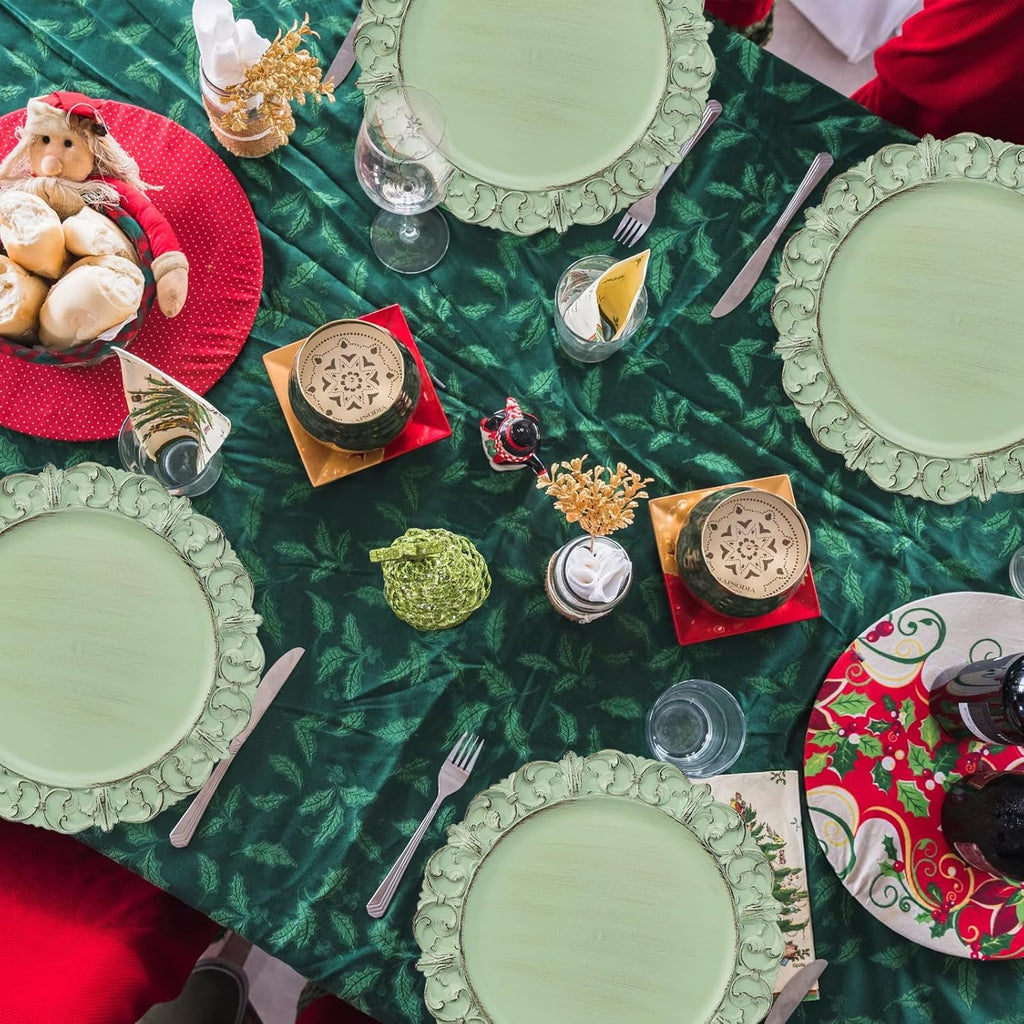Green Charger Plates Set of 6, Decorative Table Plastic Chargers for Dinner Plates, Party, Wedding, Thanksgiving
