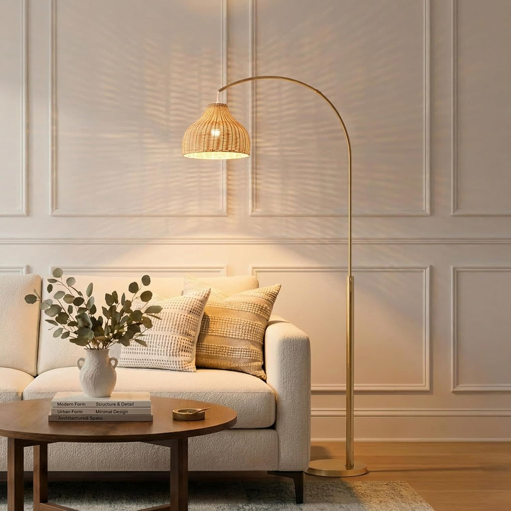 Lark Arc Lamps & Offices, Floor Lamp with Unique Hanging Wicker Shade, Standing & Tall Reading