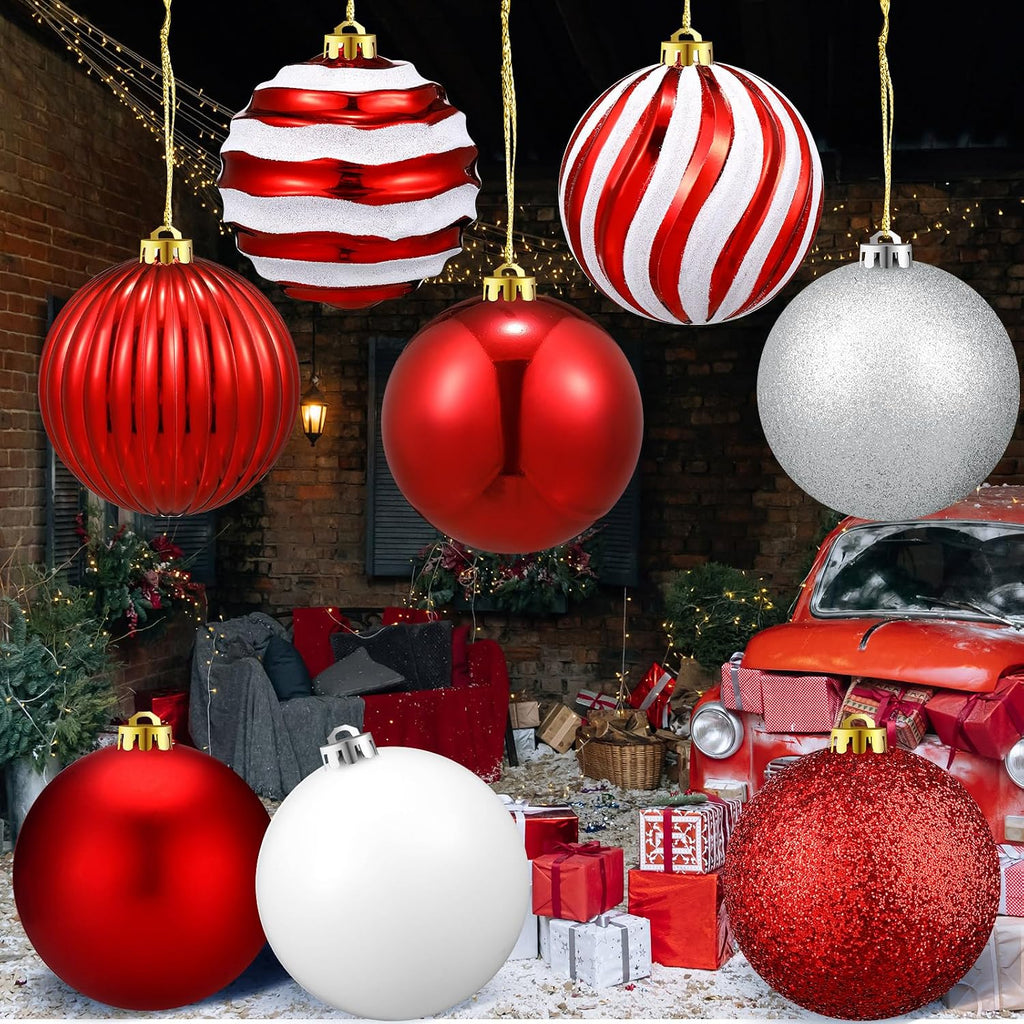 8 Pack Large Christmas Ornaments Balls, 6 Inch Jumbo Glitter, Vivid