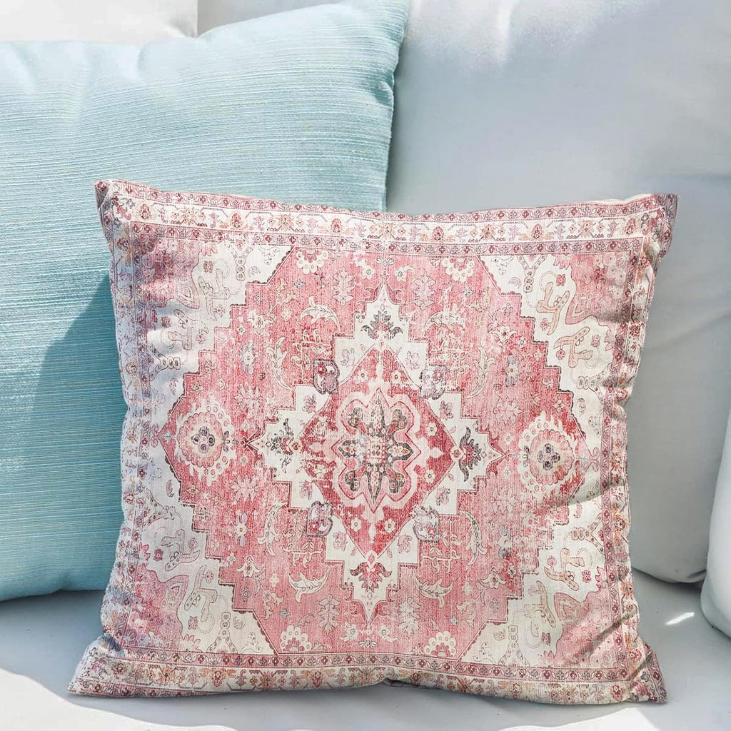 Pink Boho Throw Pillow Covers Set of 2 Boho Rug Carpet Double Sided Pattern Cotton Soft Pillow Case Cushion Cover