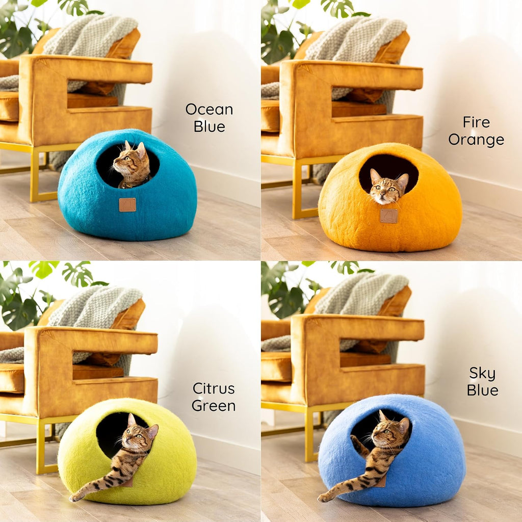 Handcrafted Wool Cat Cave Bed - Perfect Hideaway for Your Feline Friend - Quiet/Warm for Sleeping & Relaxing - Love