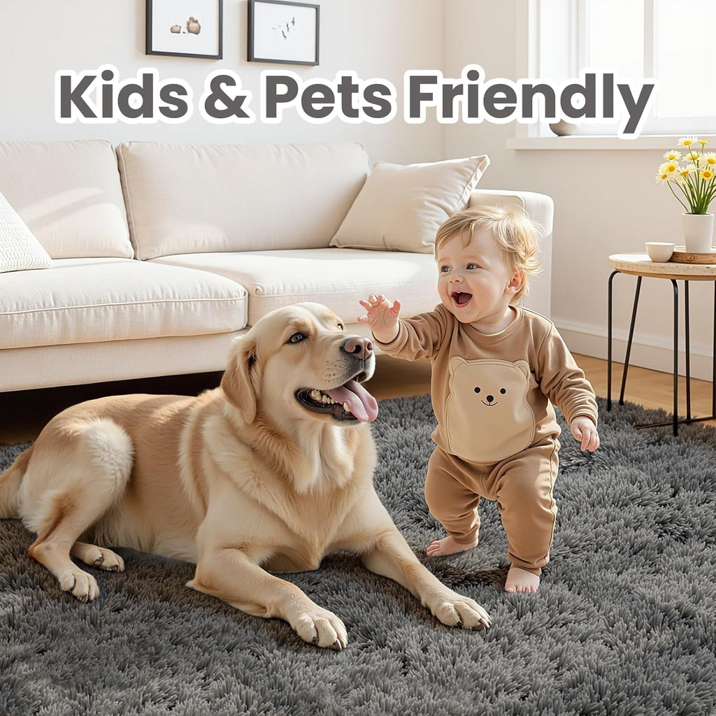 8x10 Area Rugs for Living Room: Ultra Soft Fluffy Shag Grey Rugs