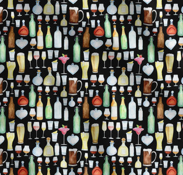 Cotton Poplin Black - By the Yard - 42 Inch Wide - Bottle, Wine & Beer Bar Print - A Toast to Versatile and Fun