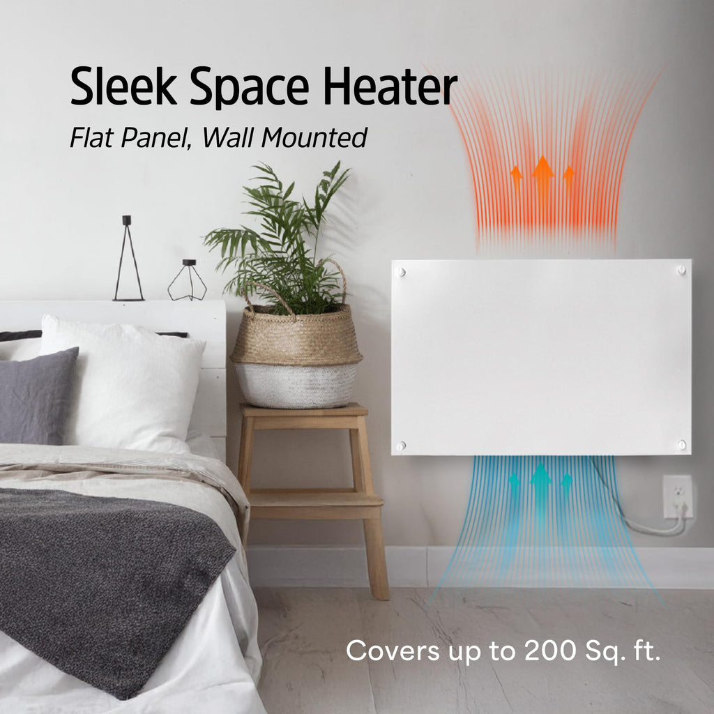 Convection Wall Heater with Thermostat - 600W Electric Wall Mounted Space Heater Panel - Updated Model, 120V - Heats