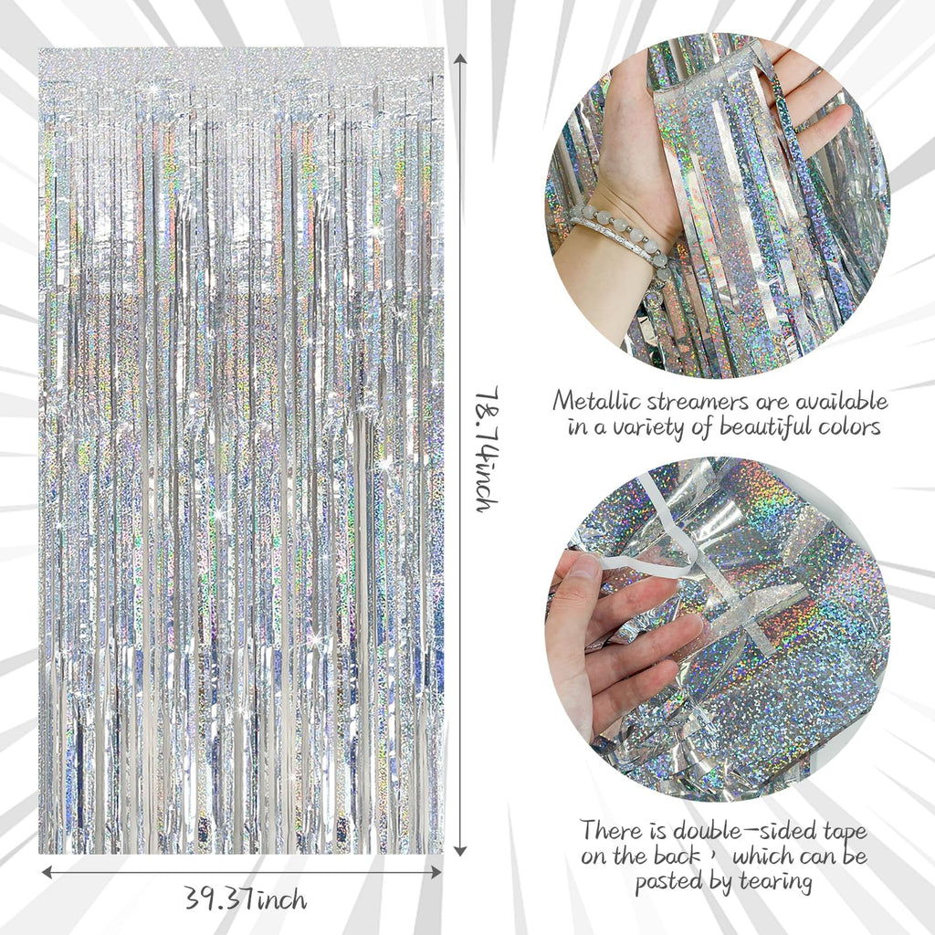 Tinsel Curtain Party Backdrop Silver Birthday Party Decorations 10 Packs Glitter Foil Fringe Curtain Party Decor
