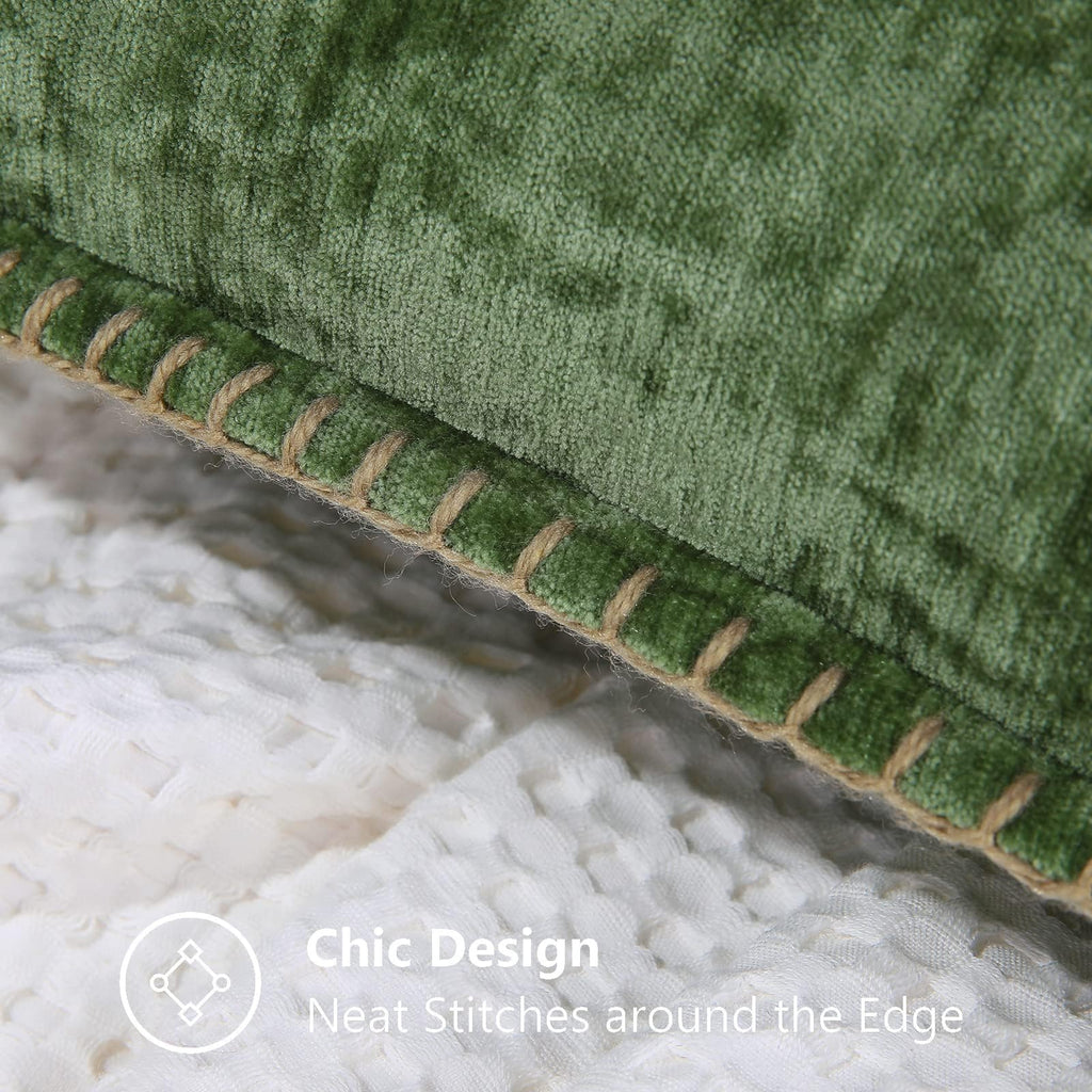 Soft Chenille Throw Pillow Covers 20x20 Set of 2 Forest Green