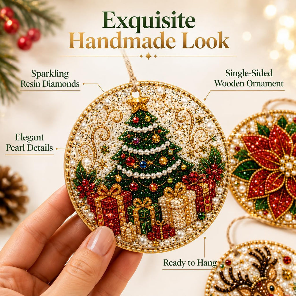 Christmas Wooden Ornaments DIY Pearl Diamond Painting Kit 11 - Set of 6