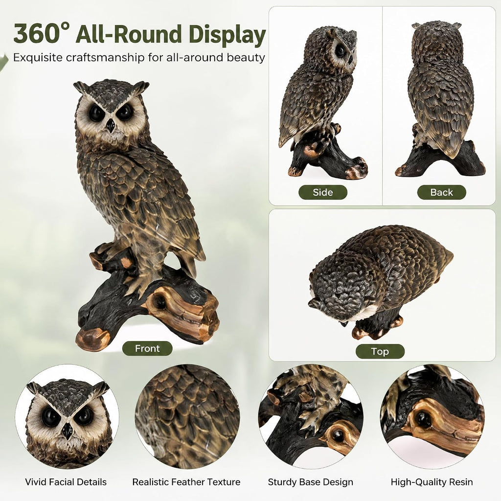 18.98" Realistic Owl Garden Statue, Large Hand-Painted Resin Owl Decor, Weather-Resistant Outdoor Sculpture Lawn Yard