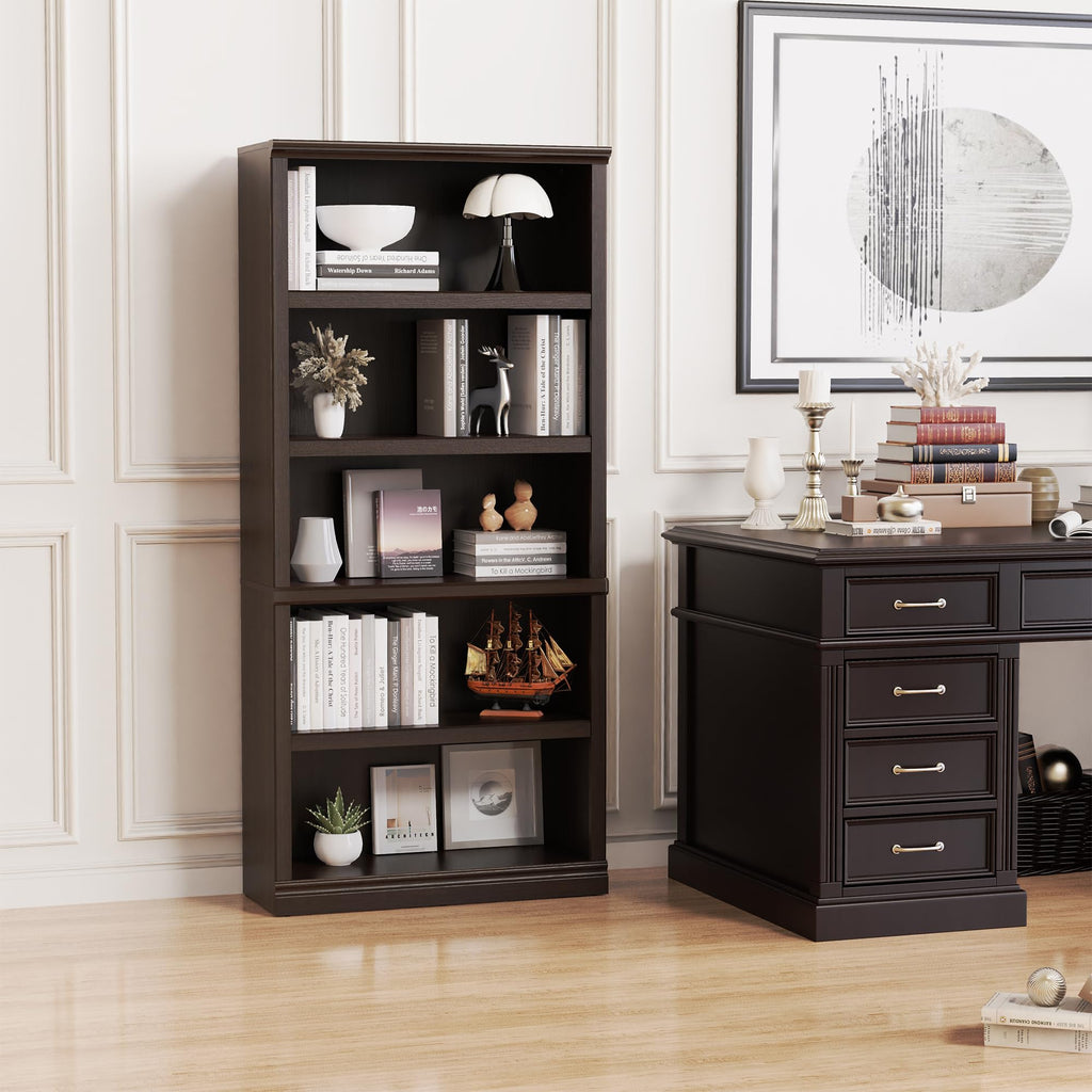 70-Inch Dark Cherry Bookcase, 5-Tier Shelves Open Storage Bookshelf