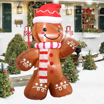 4 ft Inflatable Gingerbread Man Christmas Decoration with Santa Hat LED