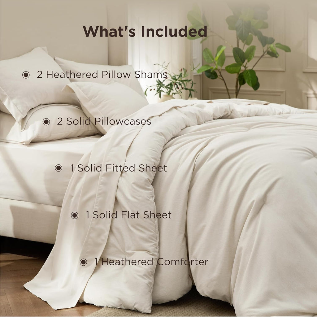 King Comforter Set Beige - Bed in a Bag King Bedding 7 Pieces, Cationic Dyed Bed Set Gift for Family