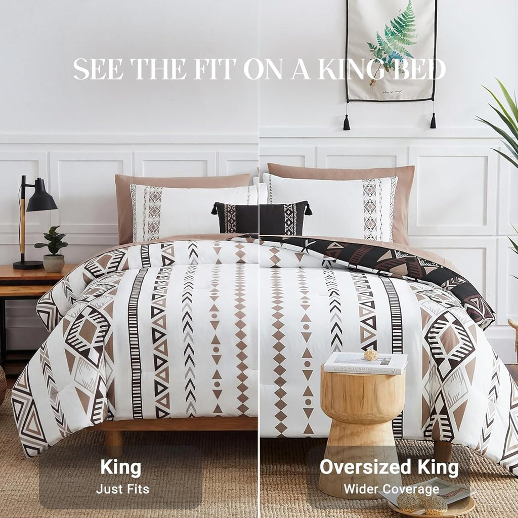 Geniospin King Comforter Set- 7 Pieces Boho Bed in a Bag, Western Bedding Set for All Seasons
