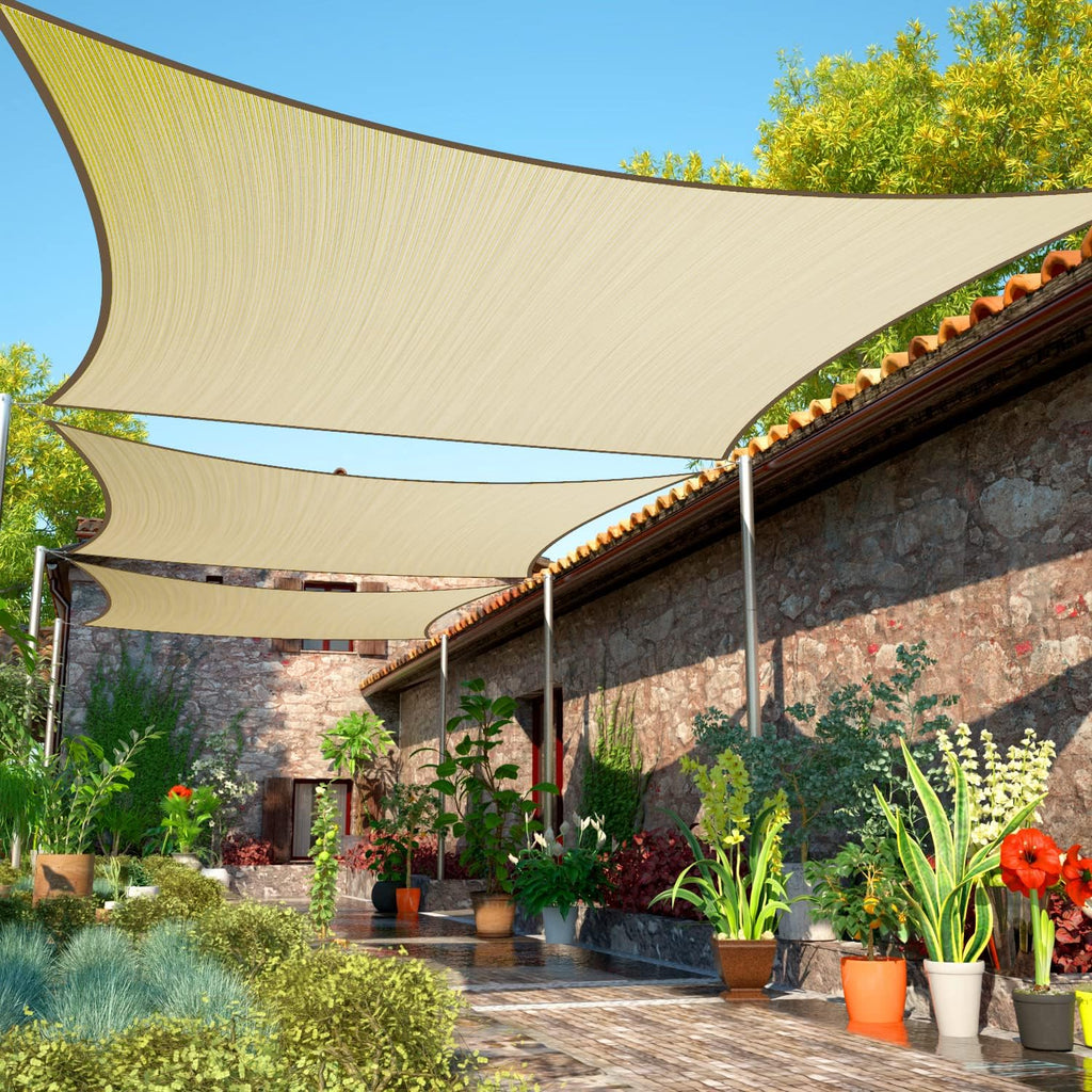 14' x 18' Beige Sun Shade Sail Rectangle Canopy Fabric Cloth Screen smTAPR1418, Water and Air Permeable & UV