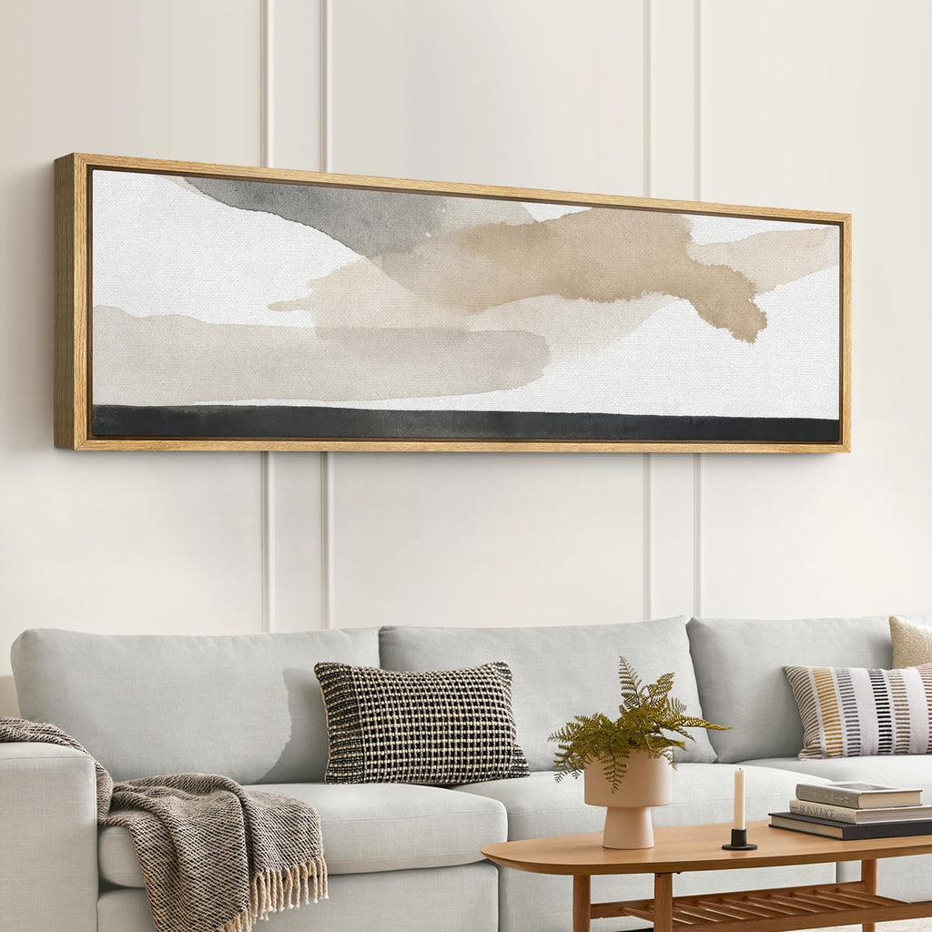 Large Framed Canvas Print Wall Art Neutral Gray Beige Abstract Brushstroke Illustrations Modern Art Relax/Calm Warm