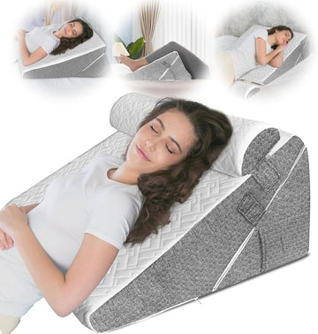 Wedge Pillow Headboard for Sleep, 3PCS Adjustable Bed Wedge Pillow for Acid Reflux&Back Pain Relief, Sleeping, Back