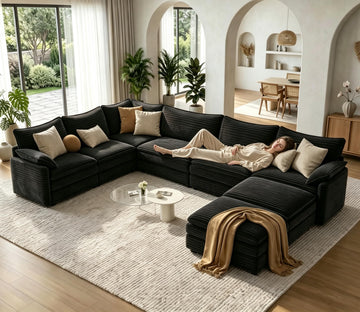 169" U Shaped Sectional Modular Couch, Comfy Cloud Sofa, Black