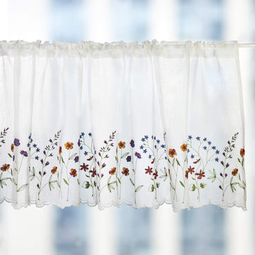 027 Floral Embroidery Pastoral Style Valance, White Sheer Flowers Valances, Window Treatment, W60XL18 inch (Wild