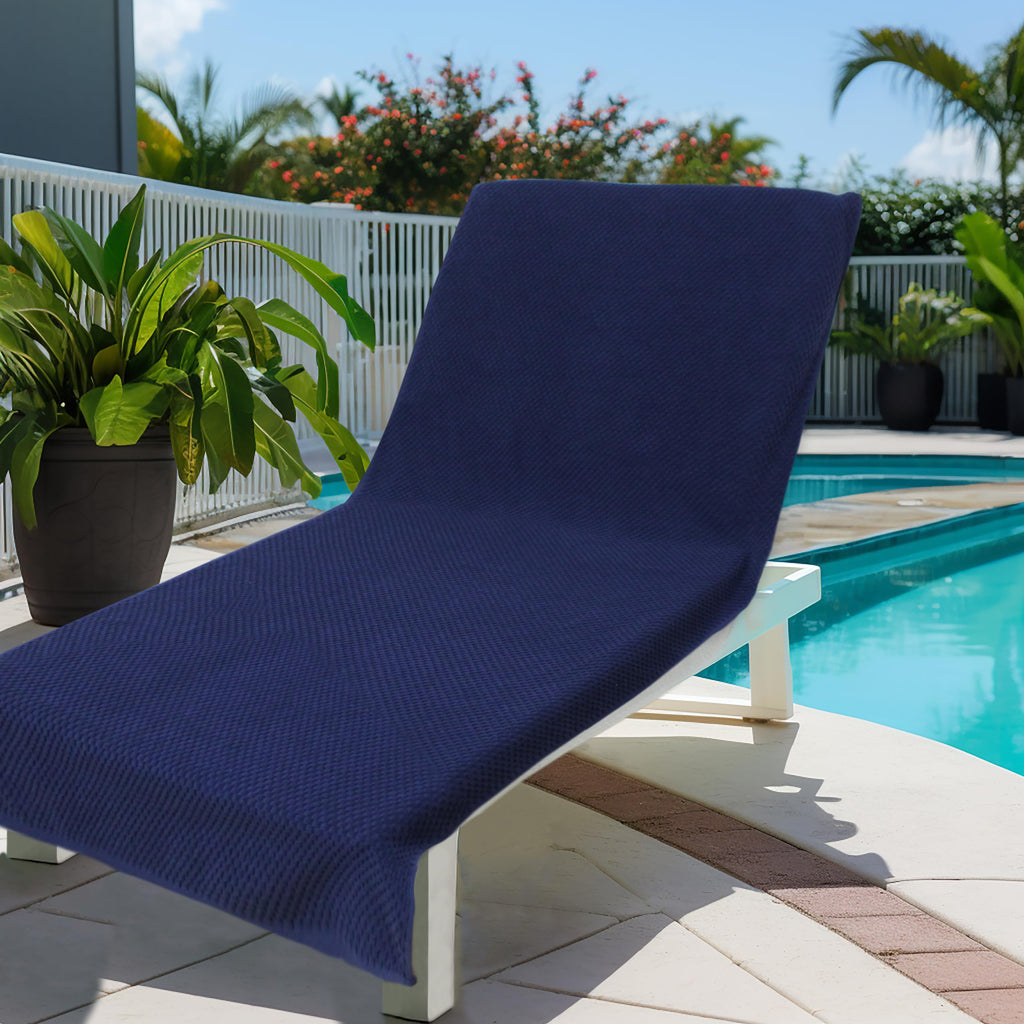 Pool Lounge Chair Cover - 2 Pack Euro Spa Waffle Weave - Navy