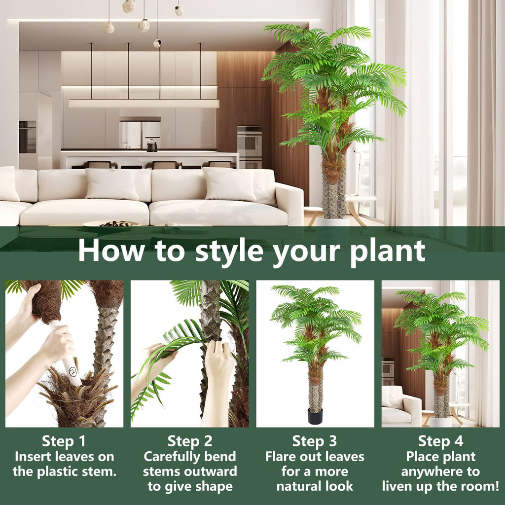 Artificial Palm Trees for Outdoors- 7.5ft Tall Triple Tropical Palm Artificial Tree, UV Resistant Fake Palm Plant