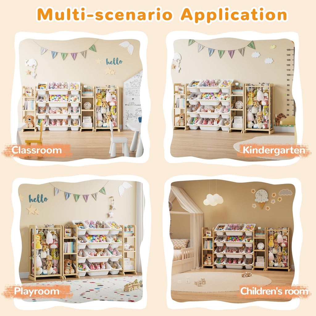 Toy Storage Organizer 12 Bins, 6 Shelves and Bookshelf for Kids, 4-in-1 Toy Organizers and Storage, Toy Book Storage