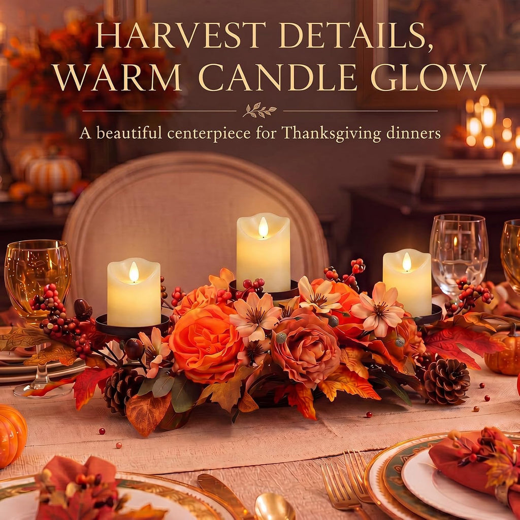 24" Fall Candle Holder Centerpiece, 3 Candles Holders