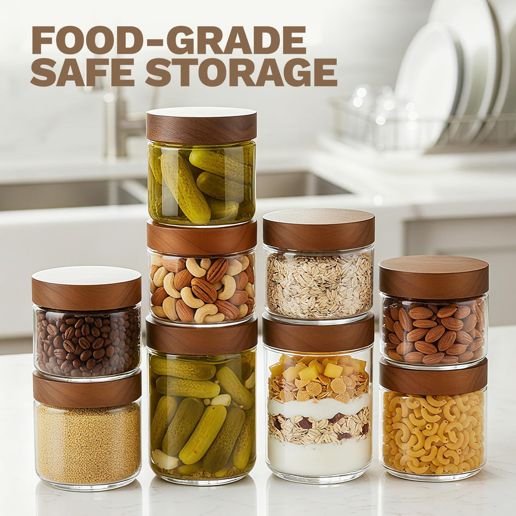 8 oz Glass Jars with Wood Lids, Loose Leaf Tea Storage, 6 Pack