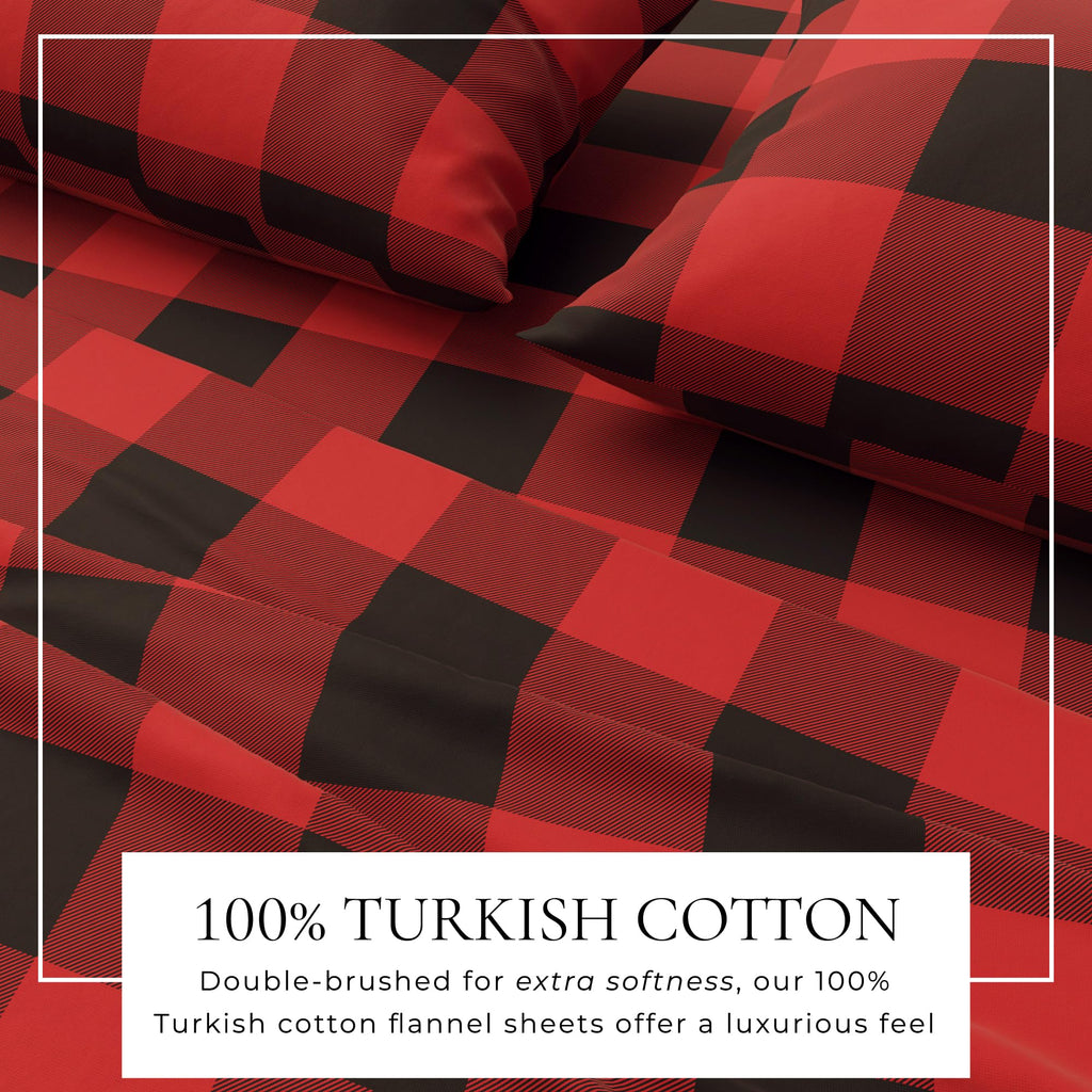 Flannel Sheet Set - 100% Turkish Cotton, Double-Brushed, Printed Bed Sheets - Ultra-Soft, Cozy, 4-Piece