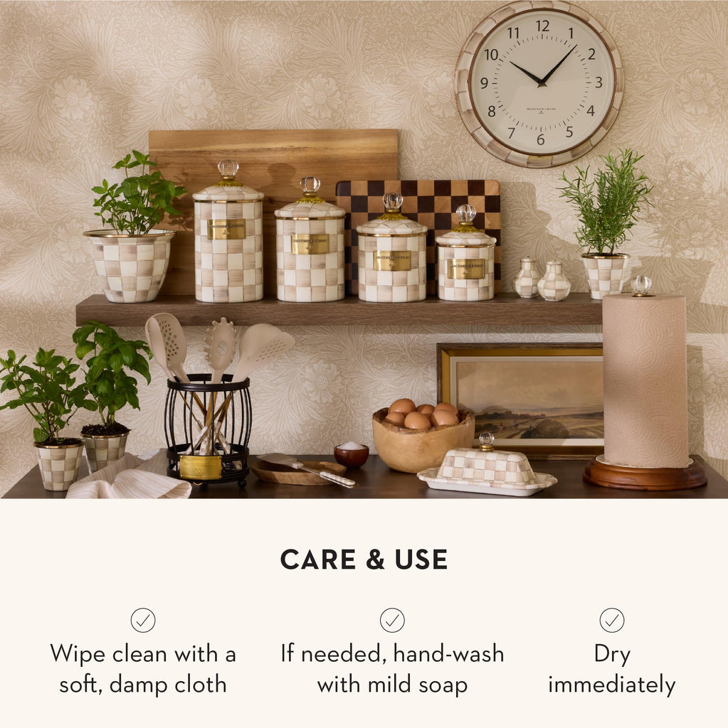 Enamel Canister, Medium, Brown-and-White Mocha Check