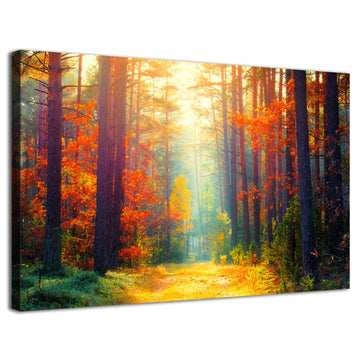 Large Fall Forest Wall Art Autumn Landscape Wall Decor Bedroom Orange Maple Leaves Pictures Nature Scenery Canvas