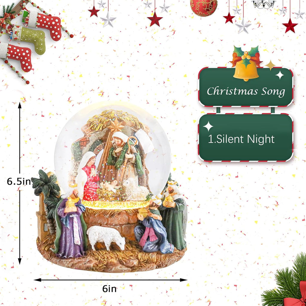Christmas Snow Globes, Nativity Scene Snow Globes with Musical Battery Operated LED Lights Glittering Water Globe