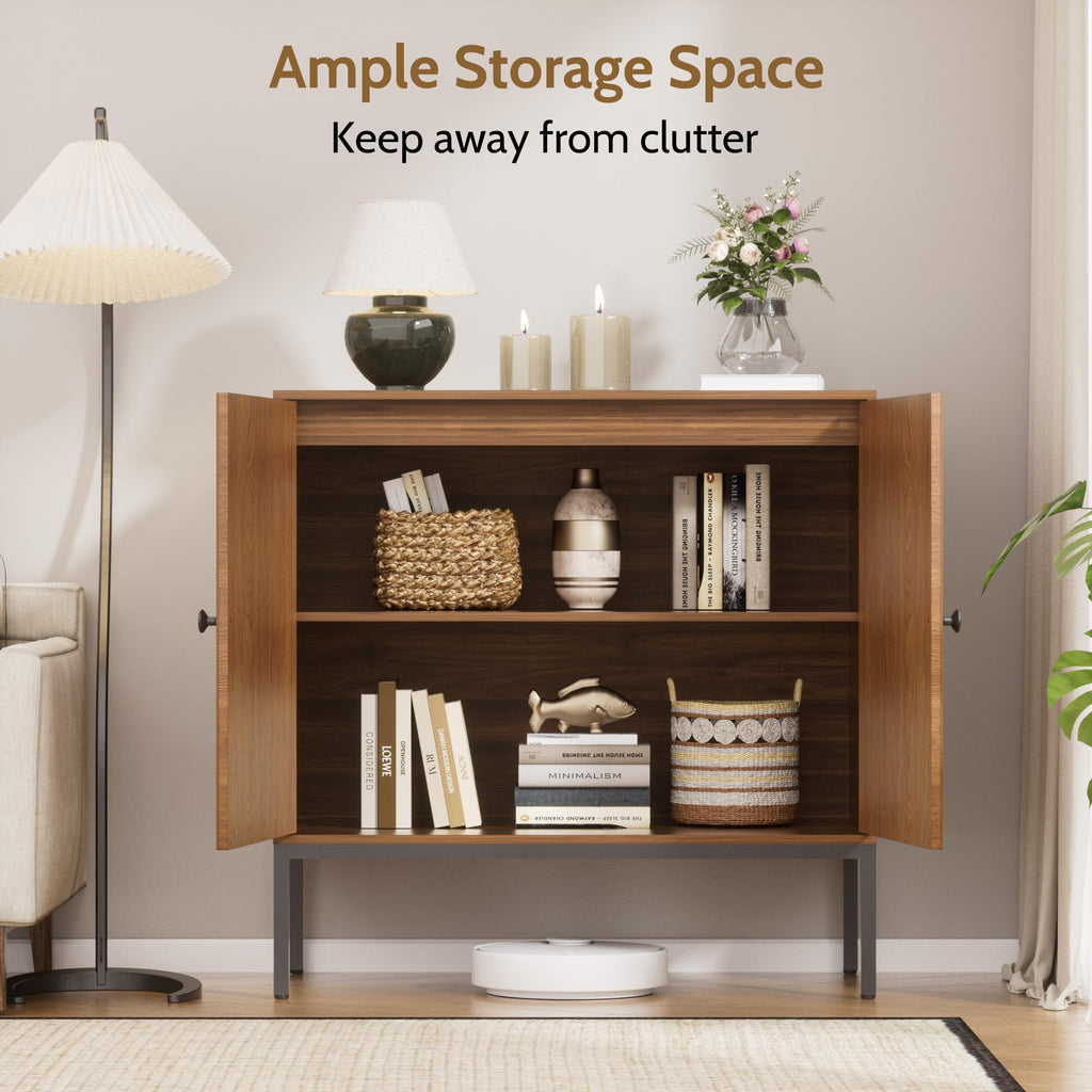Modern Fluted Sideboard Buffet Cabinet with Storage, Walnut