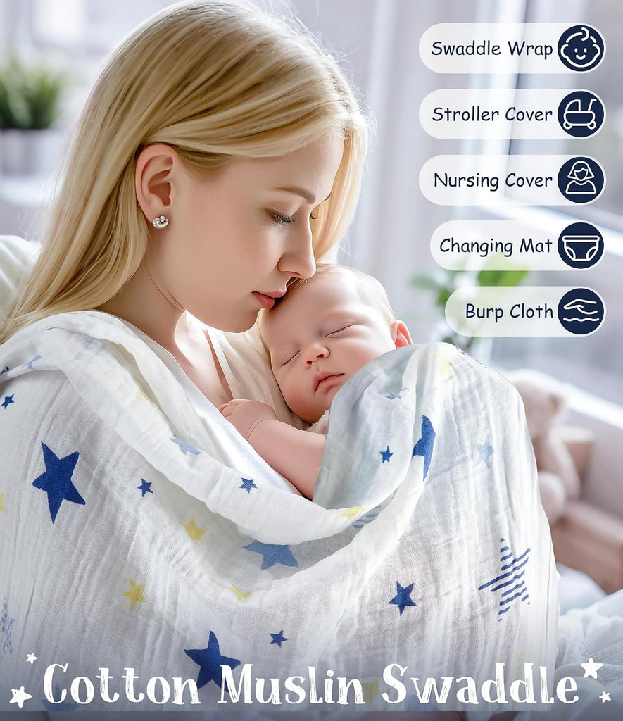 Baby Boy Gifts for Baby Shower, 9pcs Newborn Essential with Fox Lovey/Blanket/Onesie/Wooden